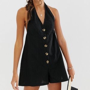 ASOS DESIGN halter neck button through romper in self stripe